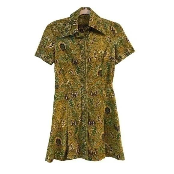 Vintage hand printed batik cotton button down paisley dress - Picture 2 of 13